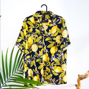 Zesty Lemon Print Button Up Shirt
